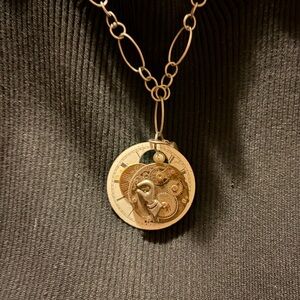 Gold-Tone Steampunk Gear Pendant Necklace - Women Jewelry